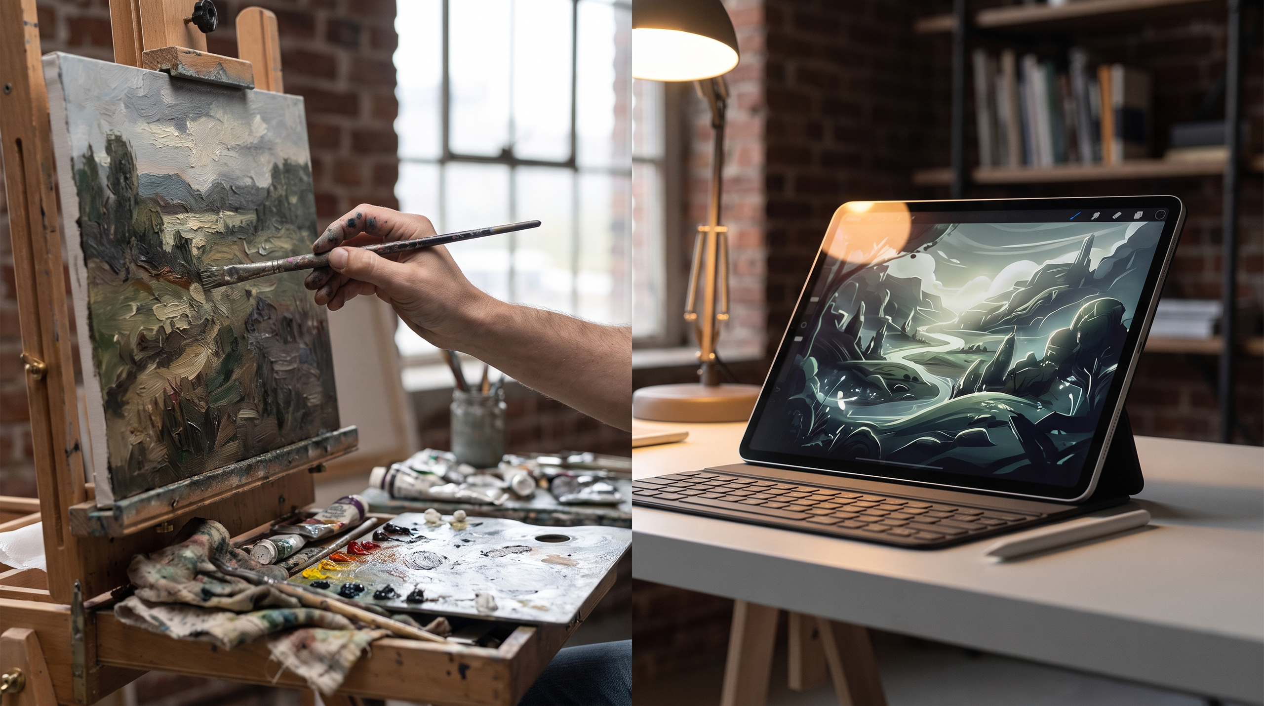 A comparison of hand-painted and AI-generated custom paintings.