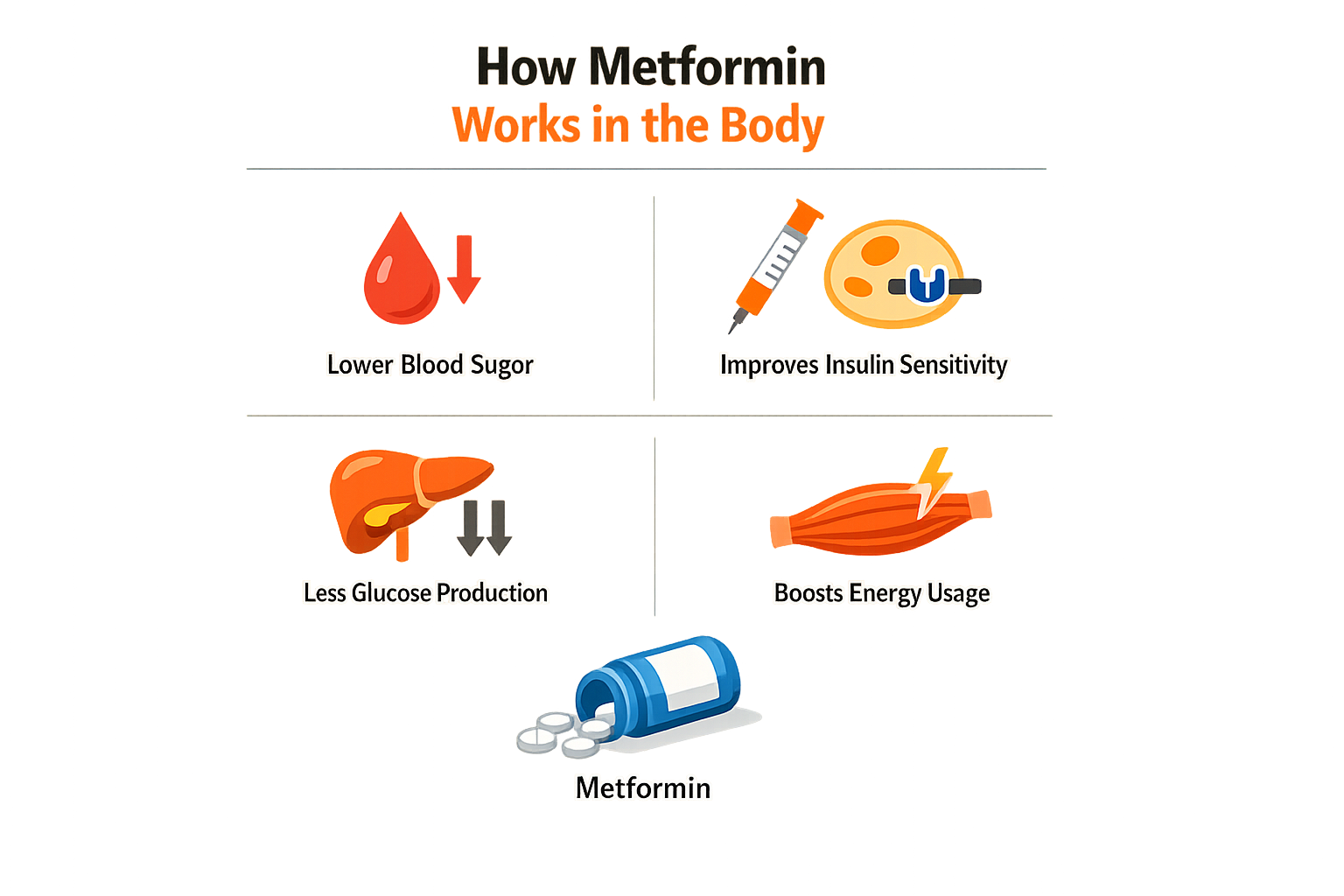 Infographic on how metformin works in the body.