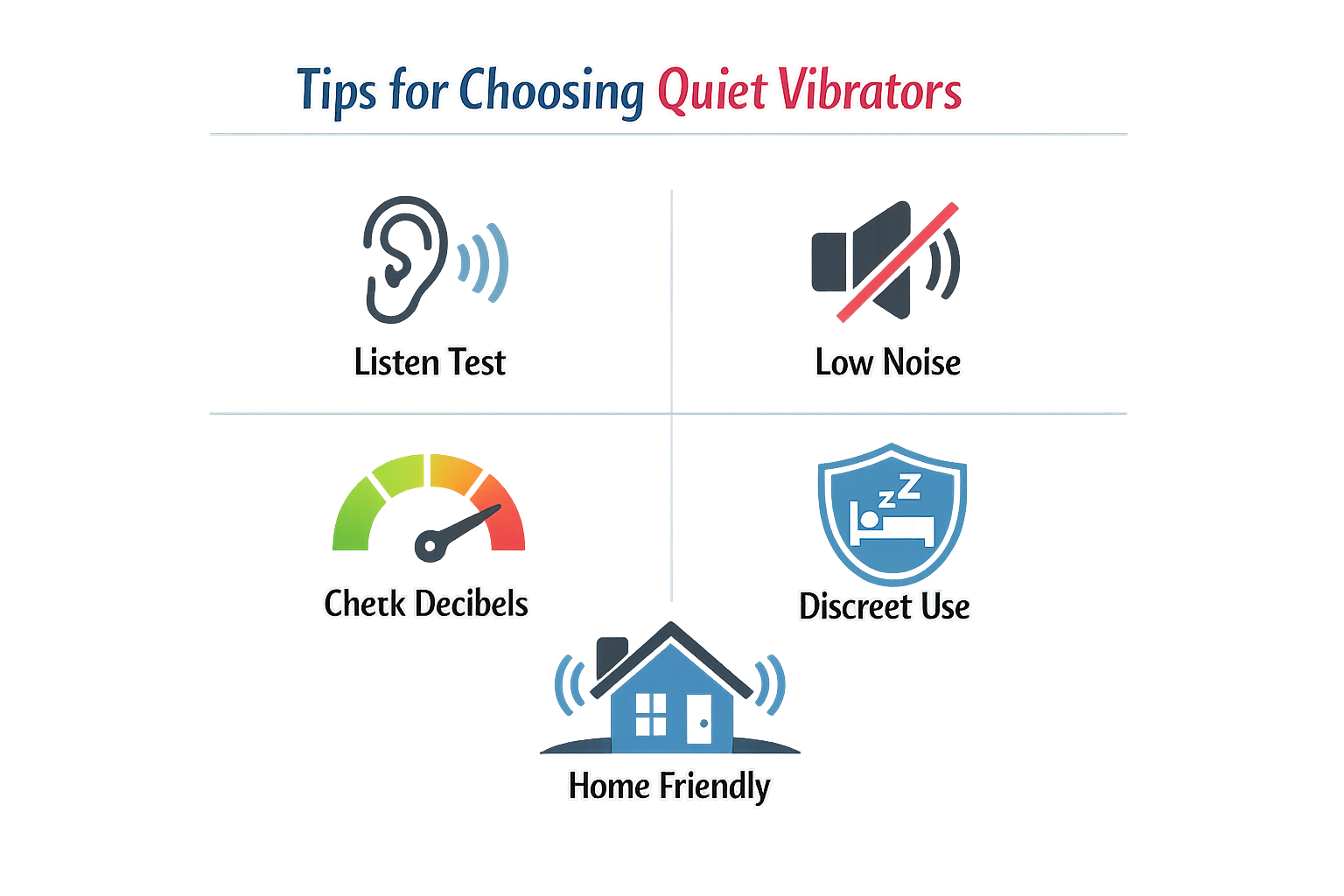 Illustration of tips for choosing quiet vibrators.