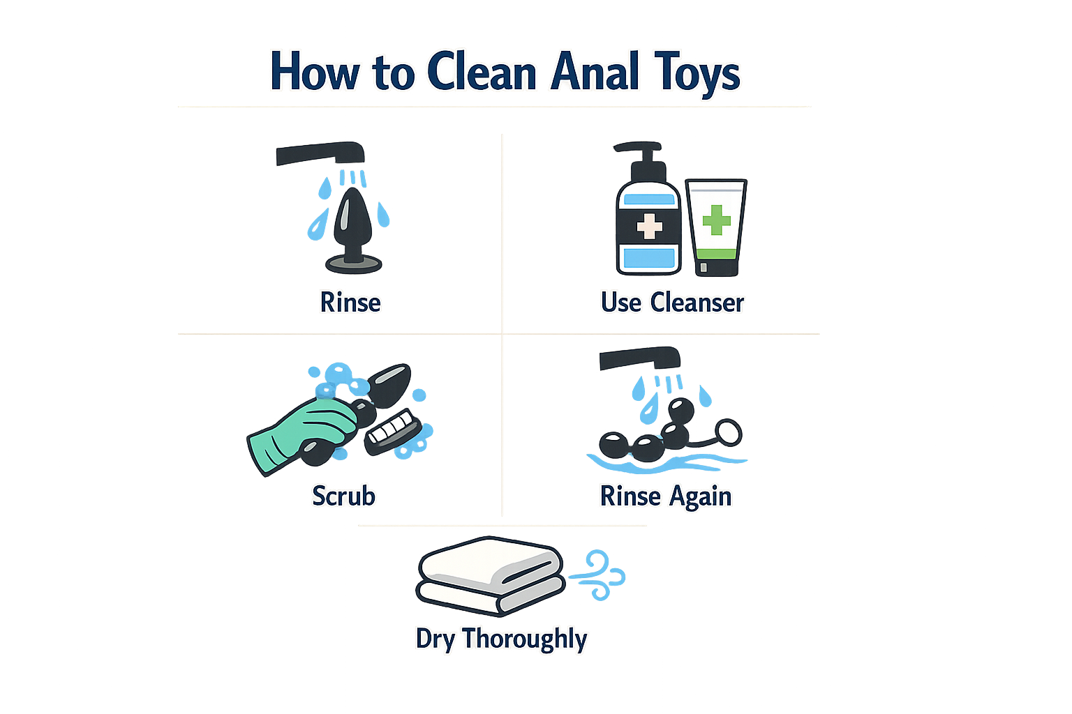 Infographic showing steps to clean anal toys.