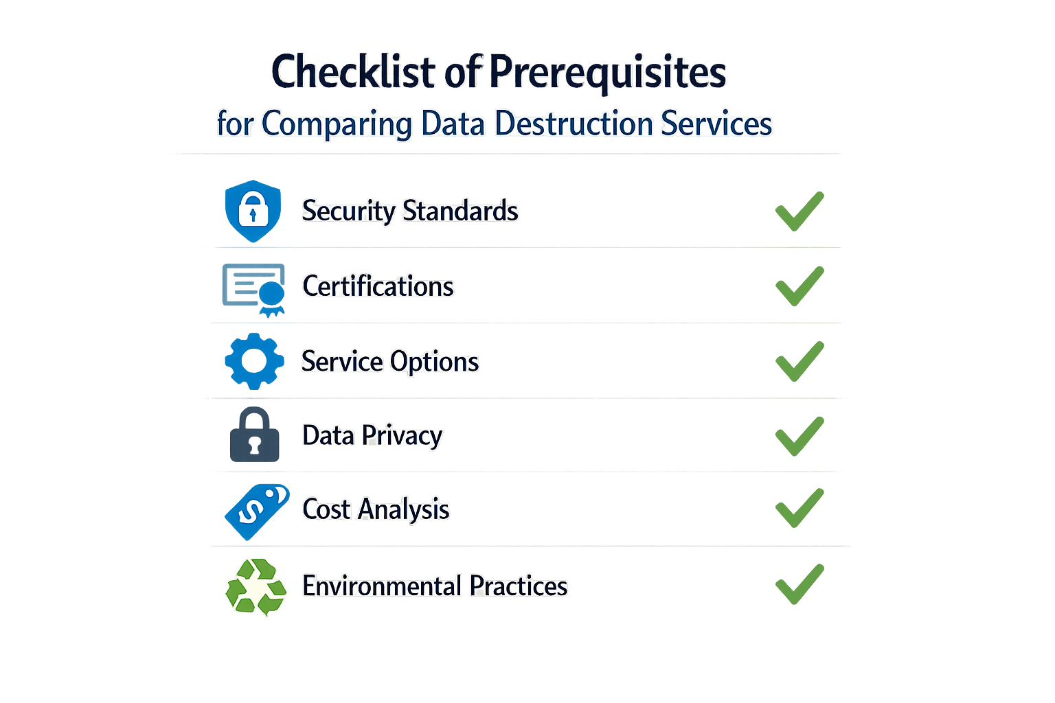 Checklist of prerequisites for comparing data destruction services