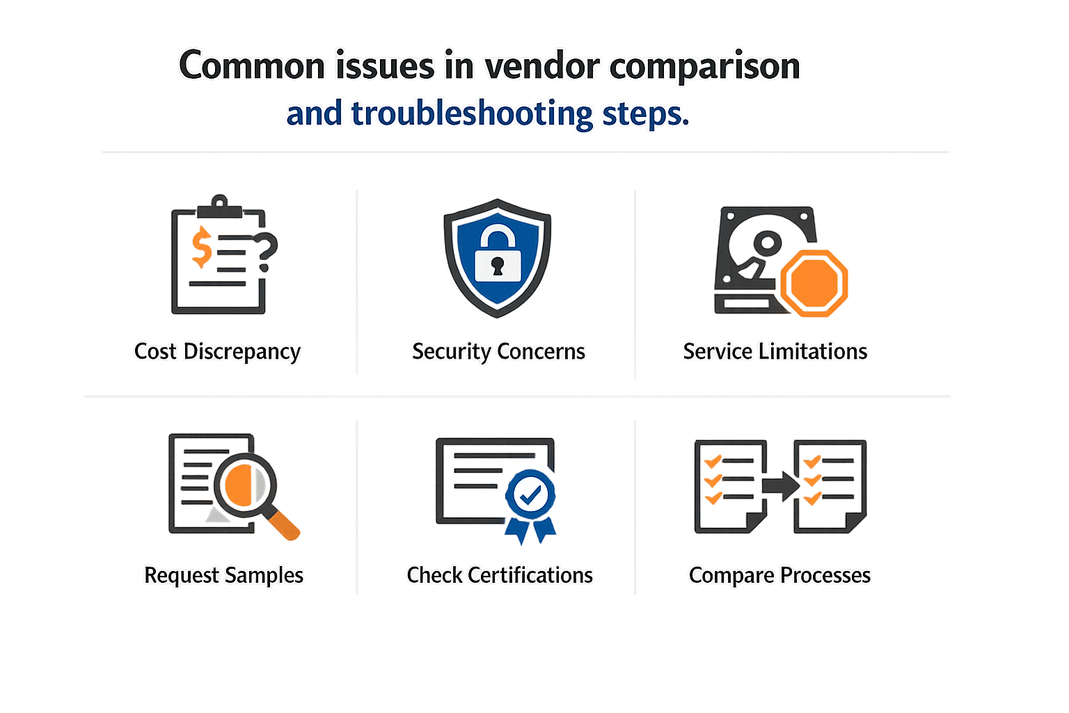 Common issues in vendor comparison and troubleshooting steps.
