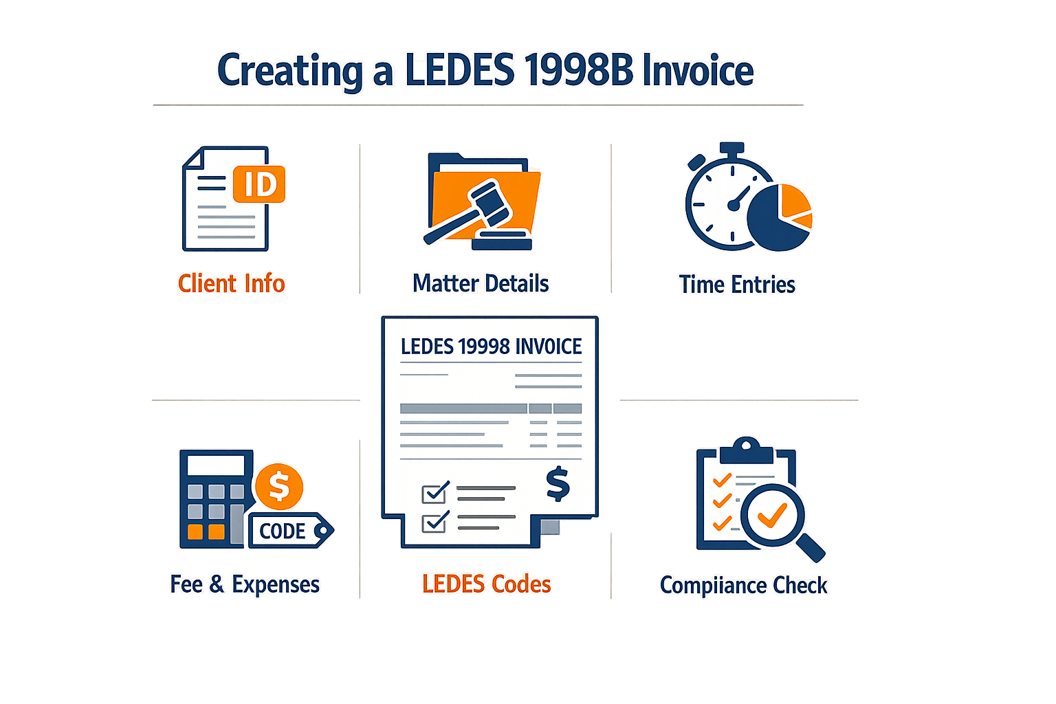 Infographic detailing the steps to create a LEDES 1998B invoice.
