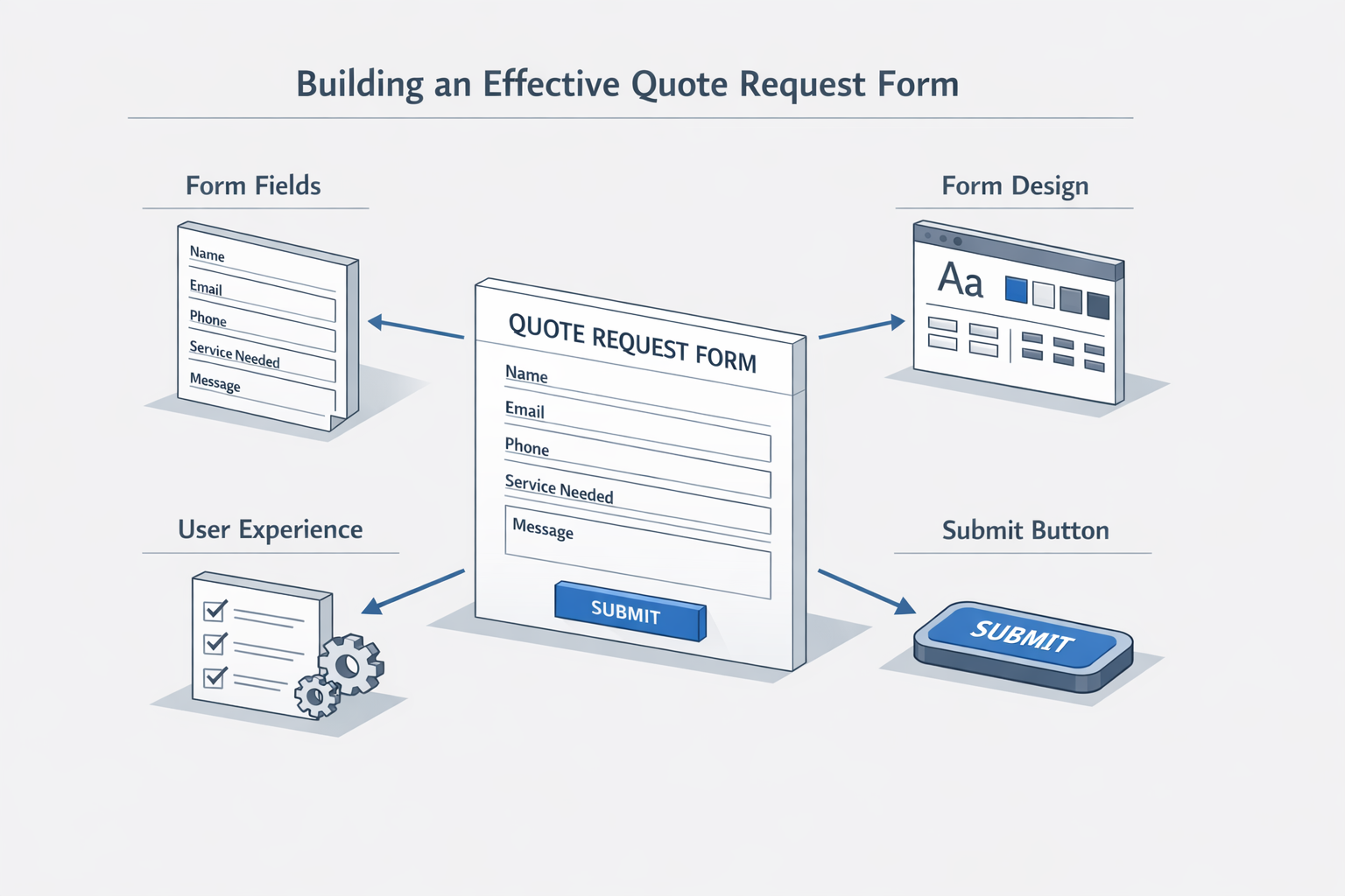 Steps to create an effective quote request form showing field selection and layout design