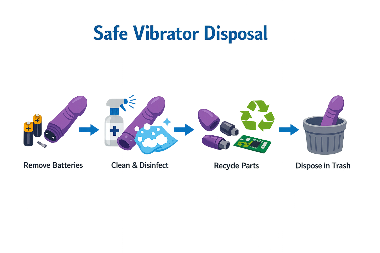 Infographic showing steps for safe vibrator disposal.