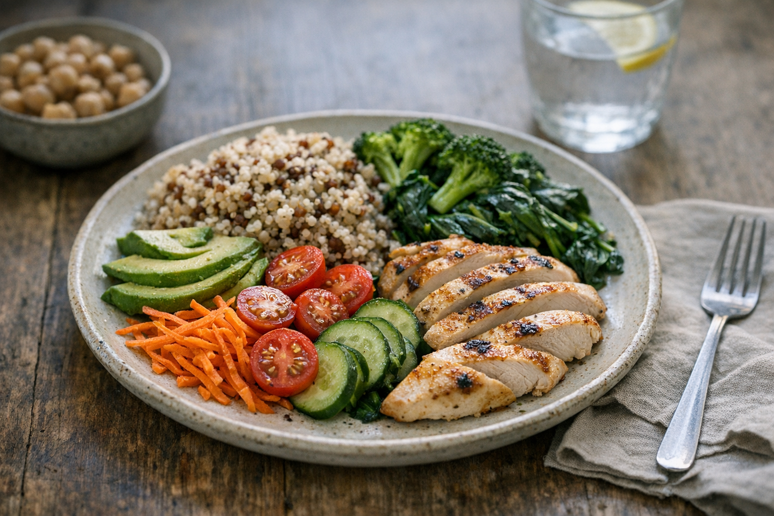 A balanced meal representing natural ways to lower A1C levels.