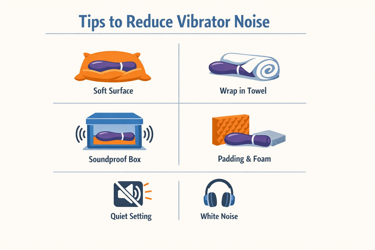 Infographic of tips to reduce vibrator noise