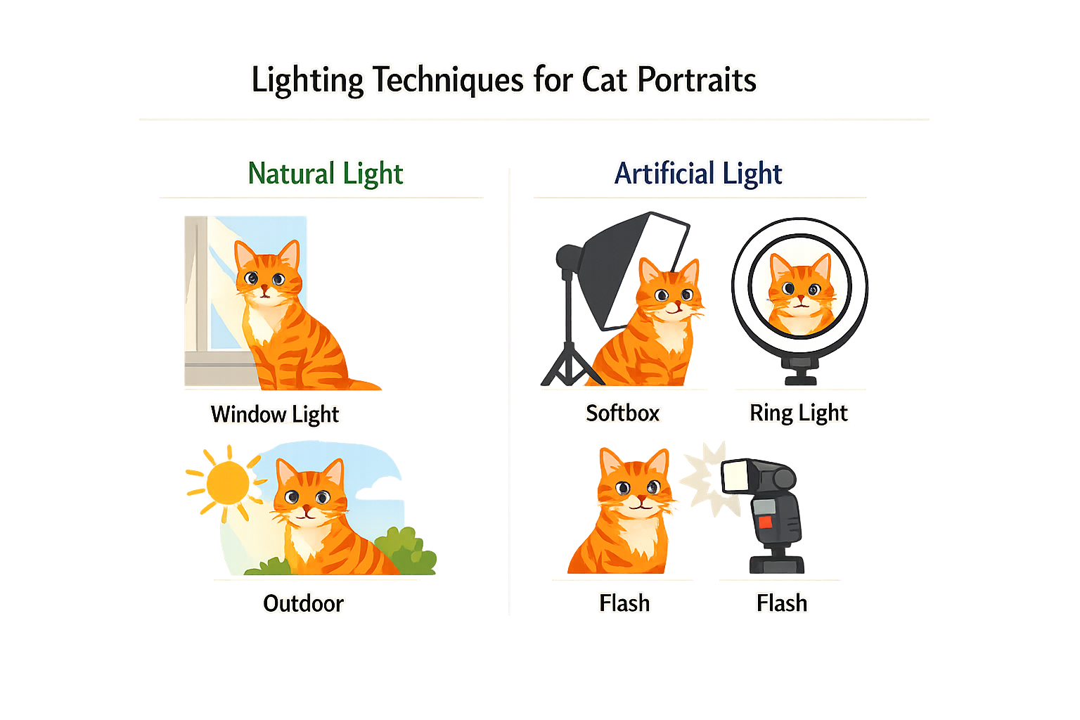 Infographic on lighting techniques for cat portraits