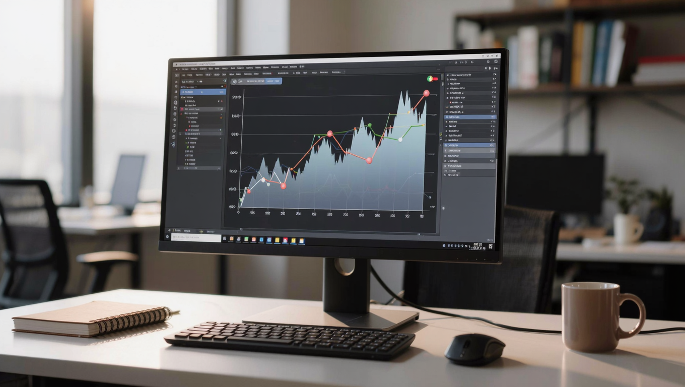 Professional workspace illustrating AI search results analytics