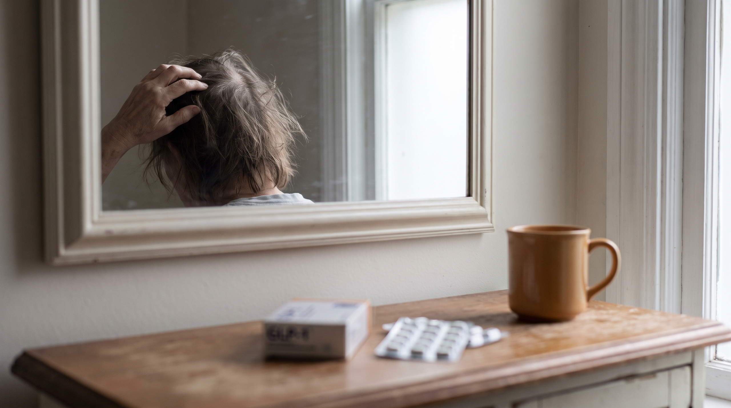 A person concerned about hair loss due to GLP-1 medications.