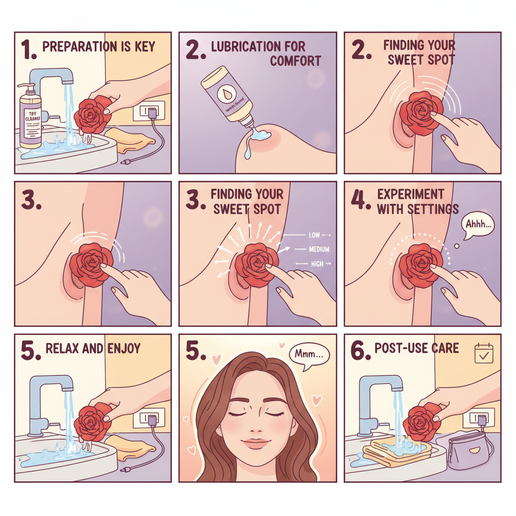 Step-by-step guide on using a rose toy.