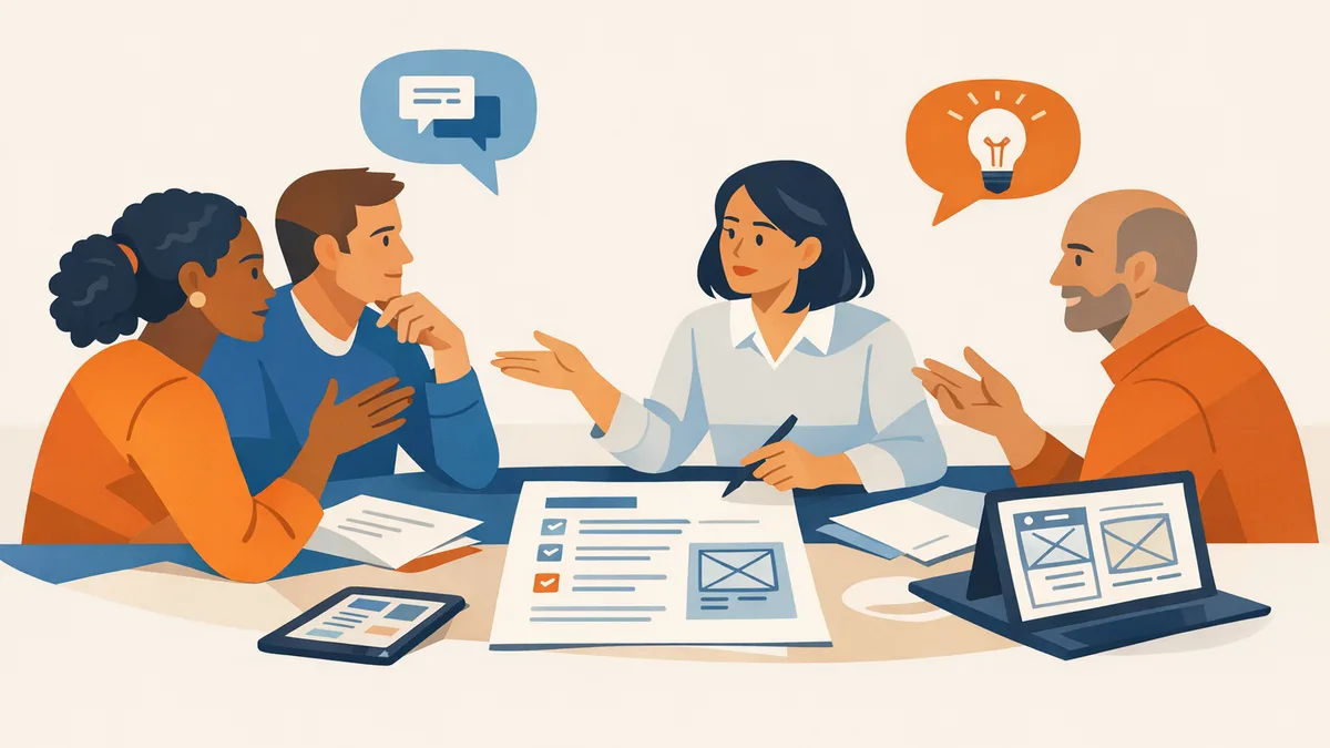 A group of professionals discussing a PRD