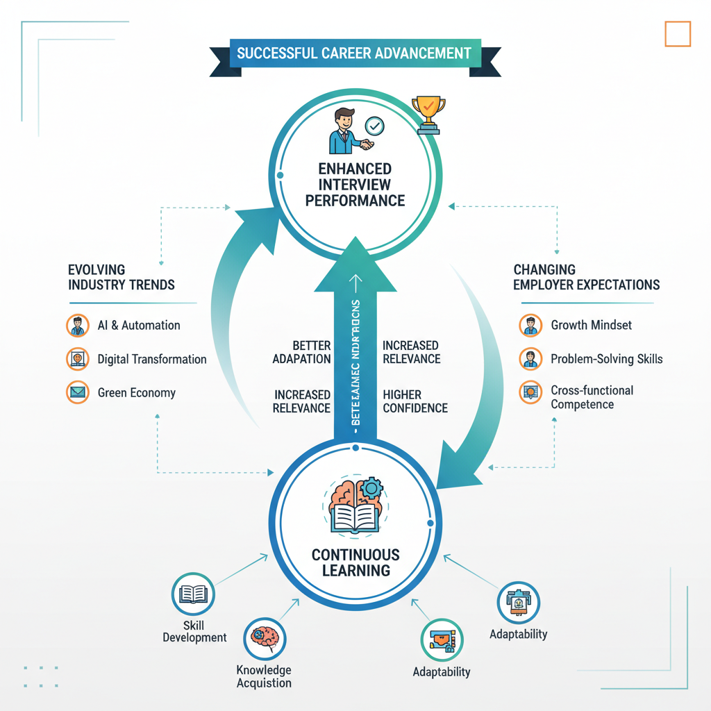 Infographic on continuous learning and interview performance.