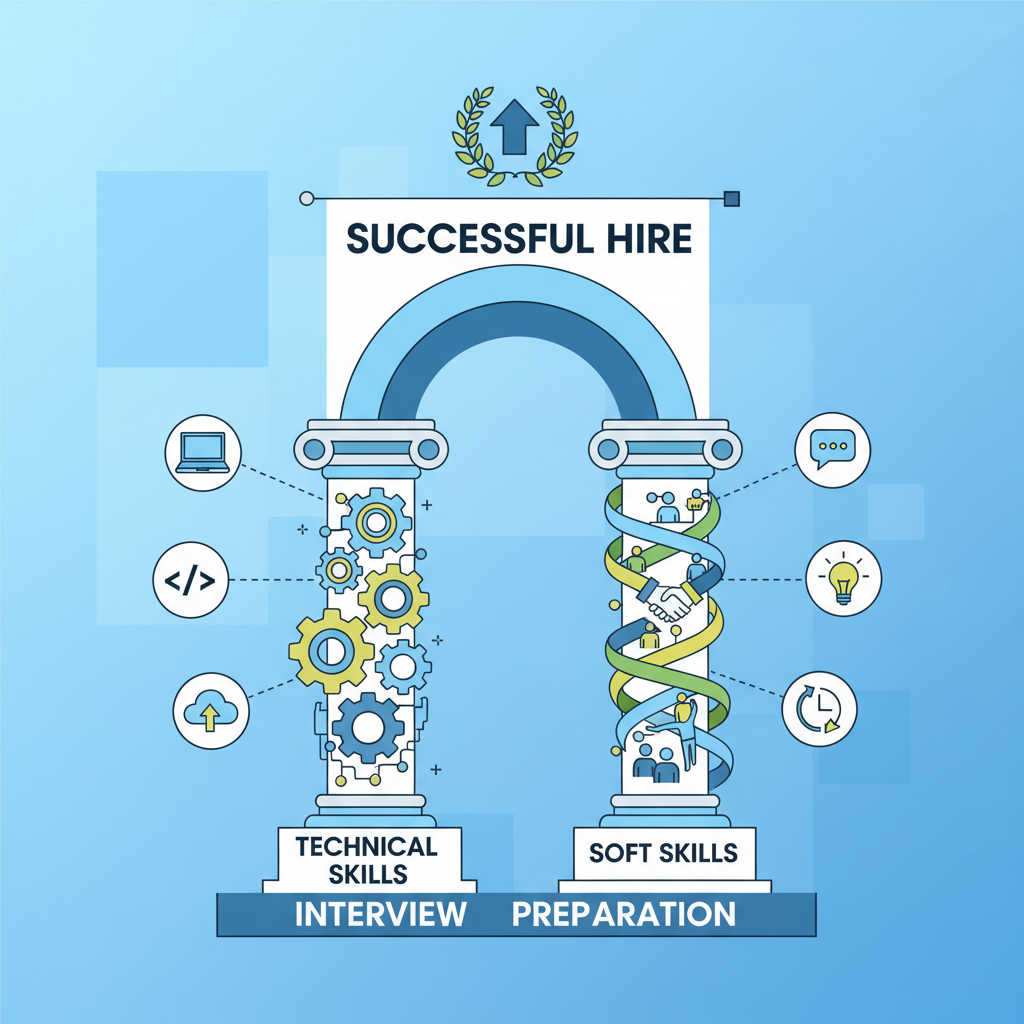 Illustration of technical and soft skills for interviews.