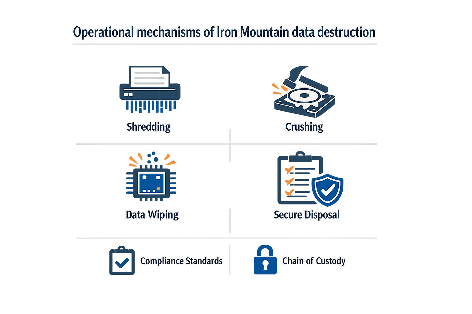 Operational mechanisms of Iron Mountain data destruction.