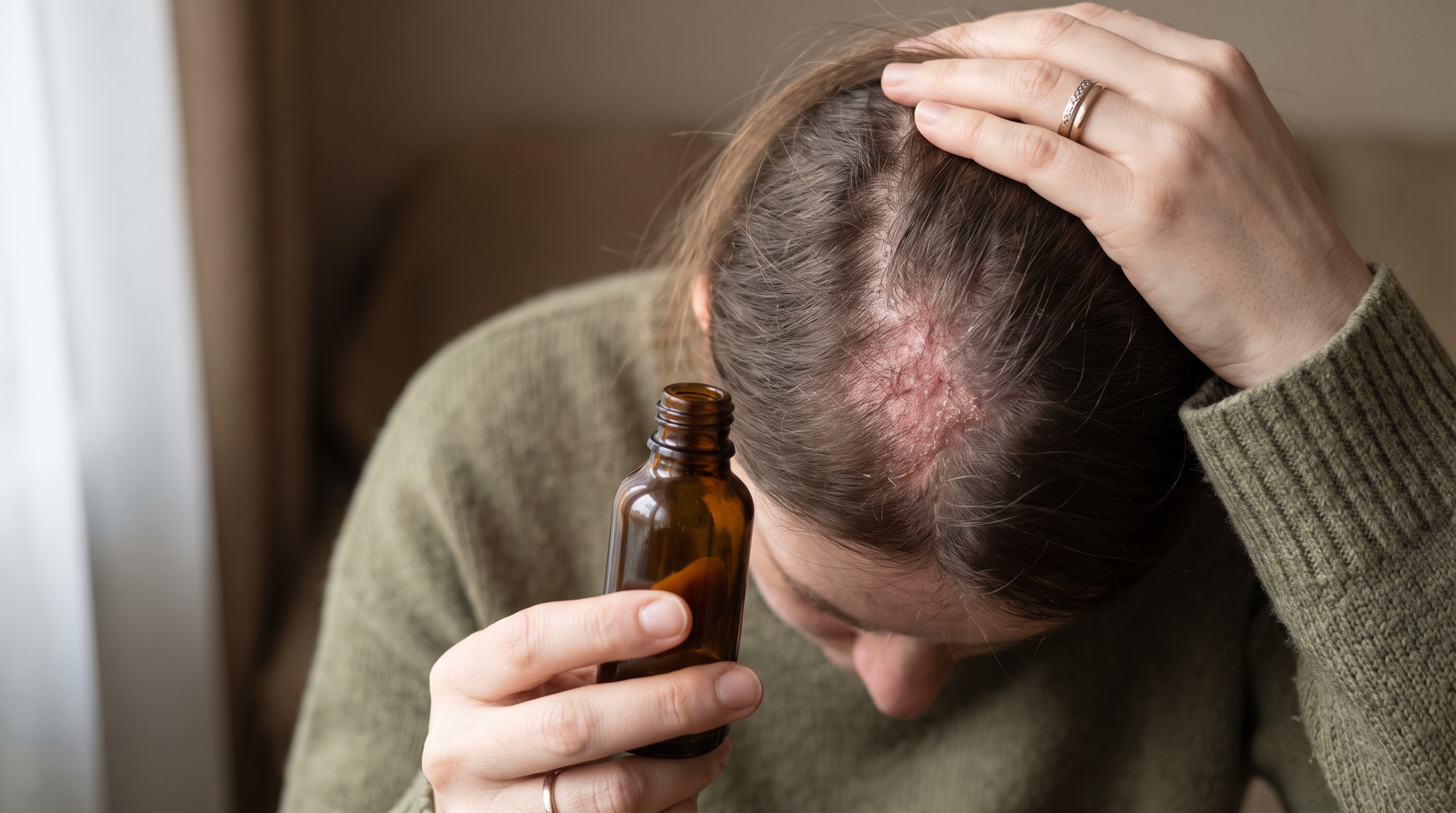 A person showing itchy scalp and hair loss.