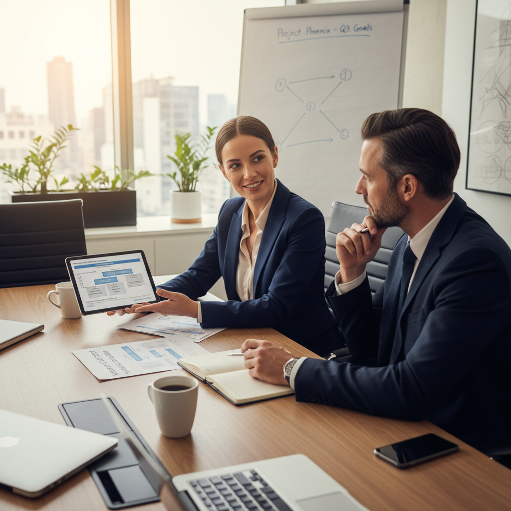 Employee negotiating job title with manager