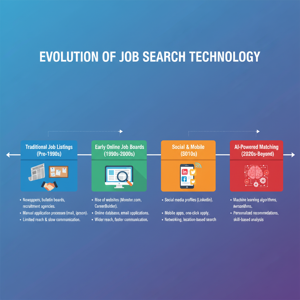 Timeline infographic showing evolution of job search technology.