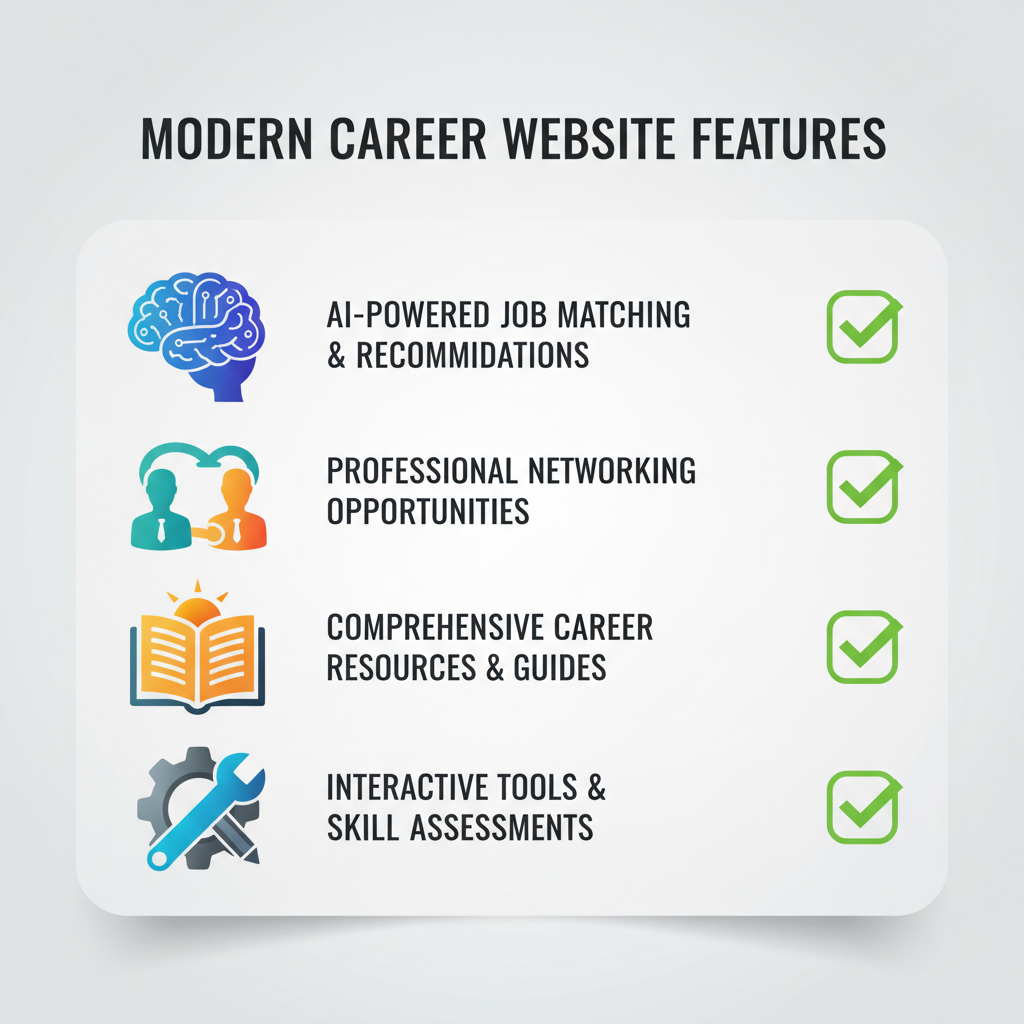 Checklist-style graphic highlighting key features of modern career websites.