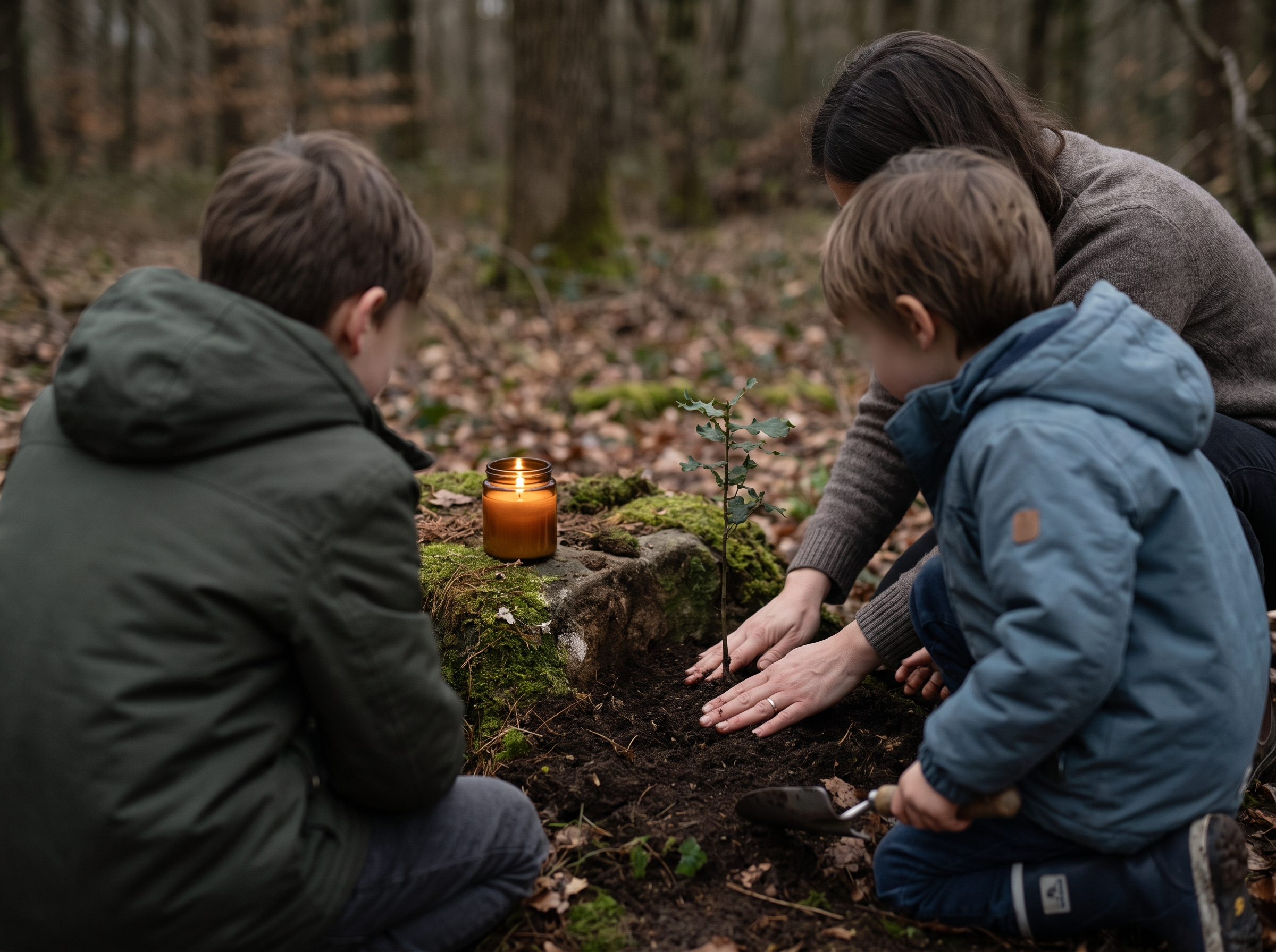Family participating in a pet memorial ritual