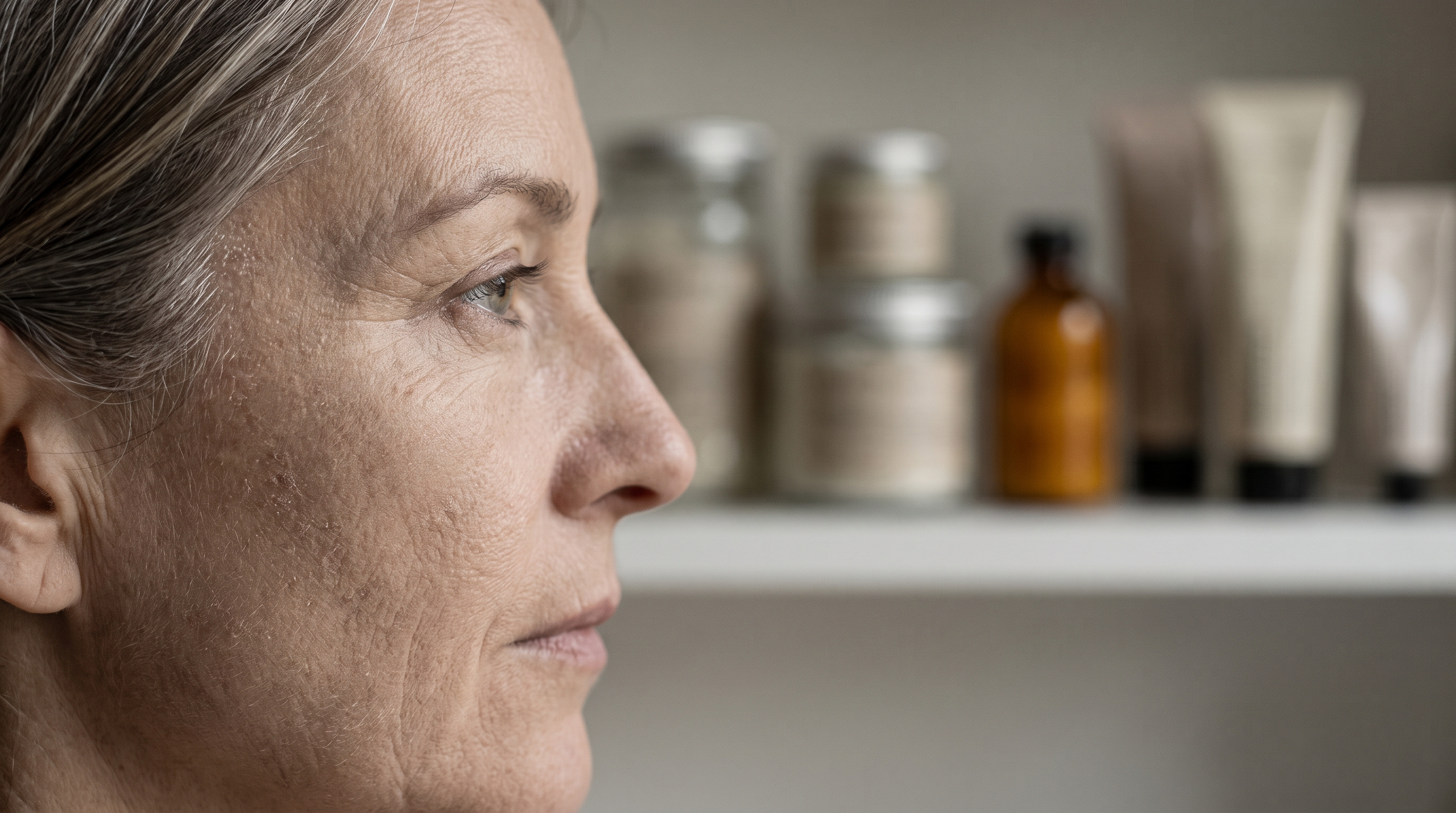 Woman's face showing signs of low estrogen