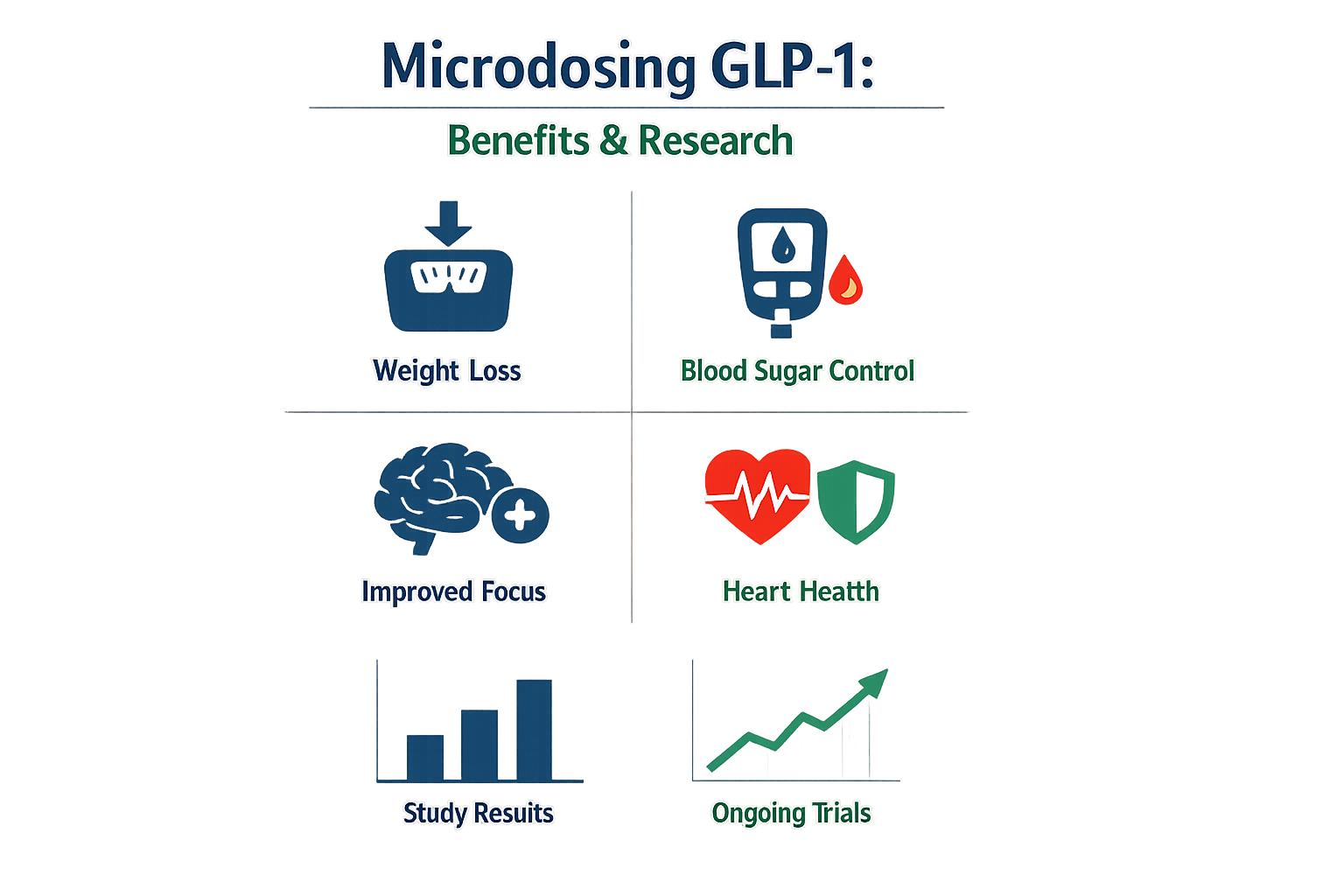 Infographic on microdosing GLP-1 benefits and research findings.