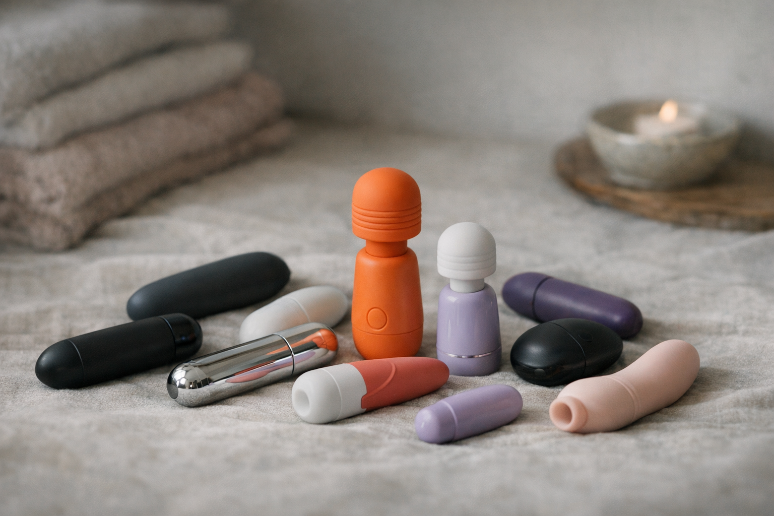 A collection of mini vibrators including bullets and wands.