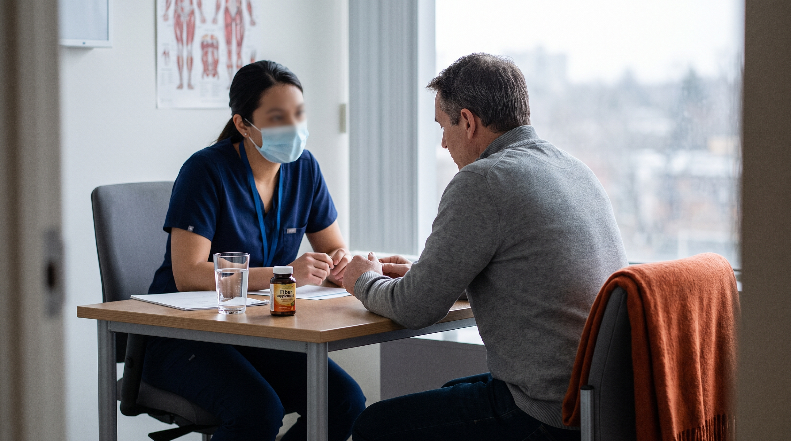 Healthcare professional advising a patient on managing constipation with Mounjaro.