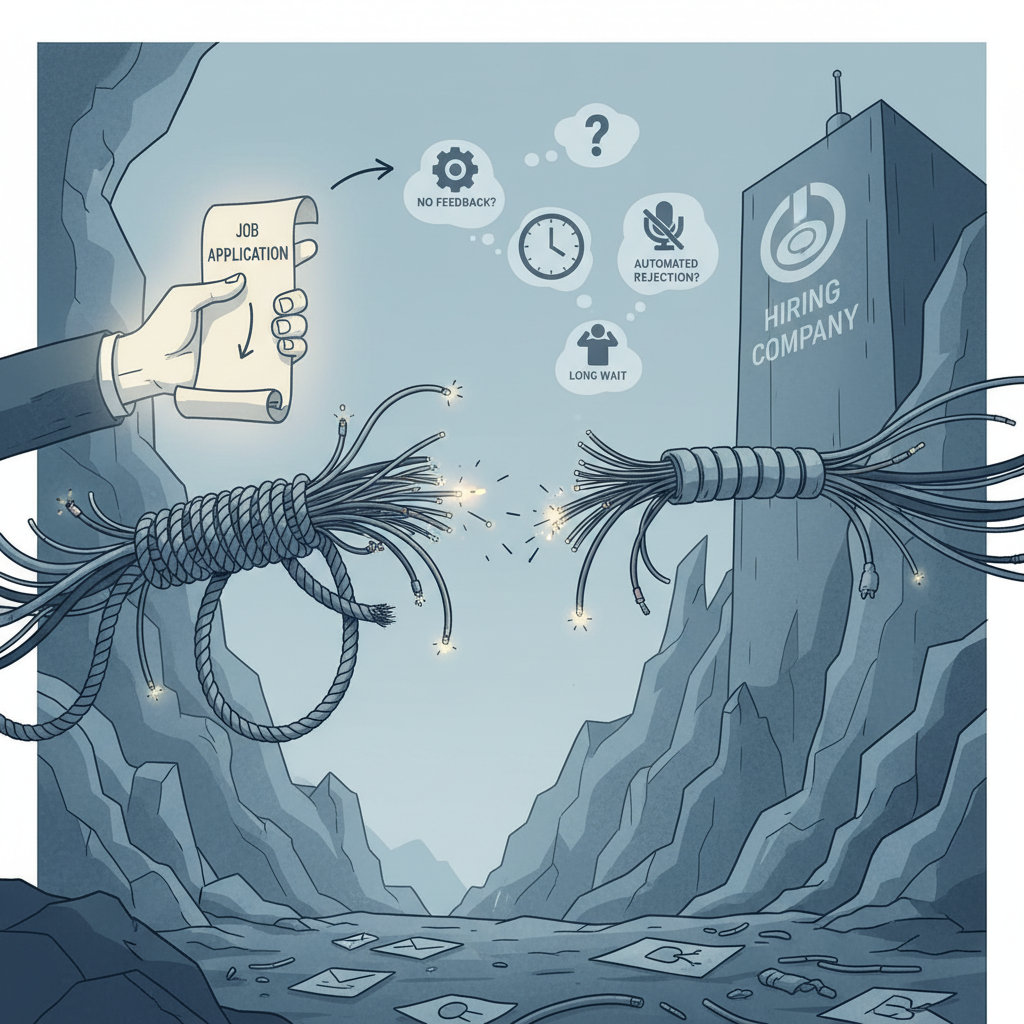 Broken communication line symbolizing job application silence