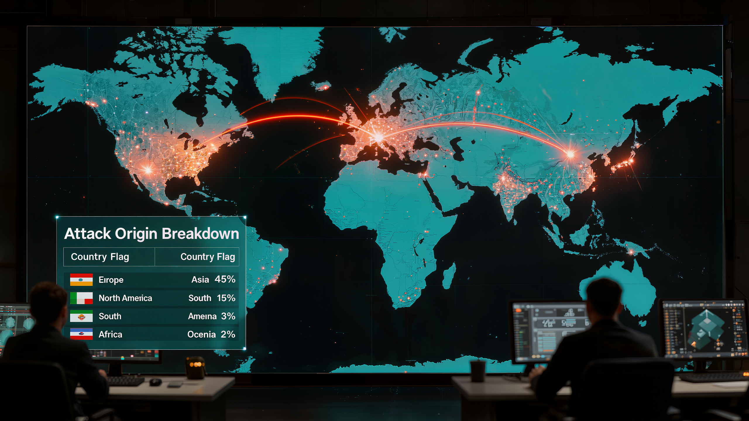 Global DDoS attack origin breakdown showing threat intelligence by region