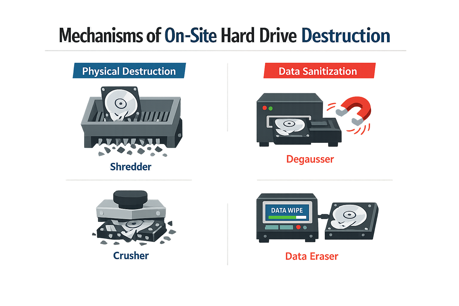 Mechanisms of on-site hard drive destruction
