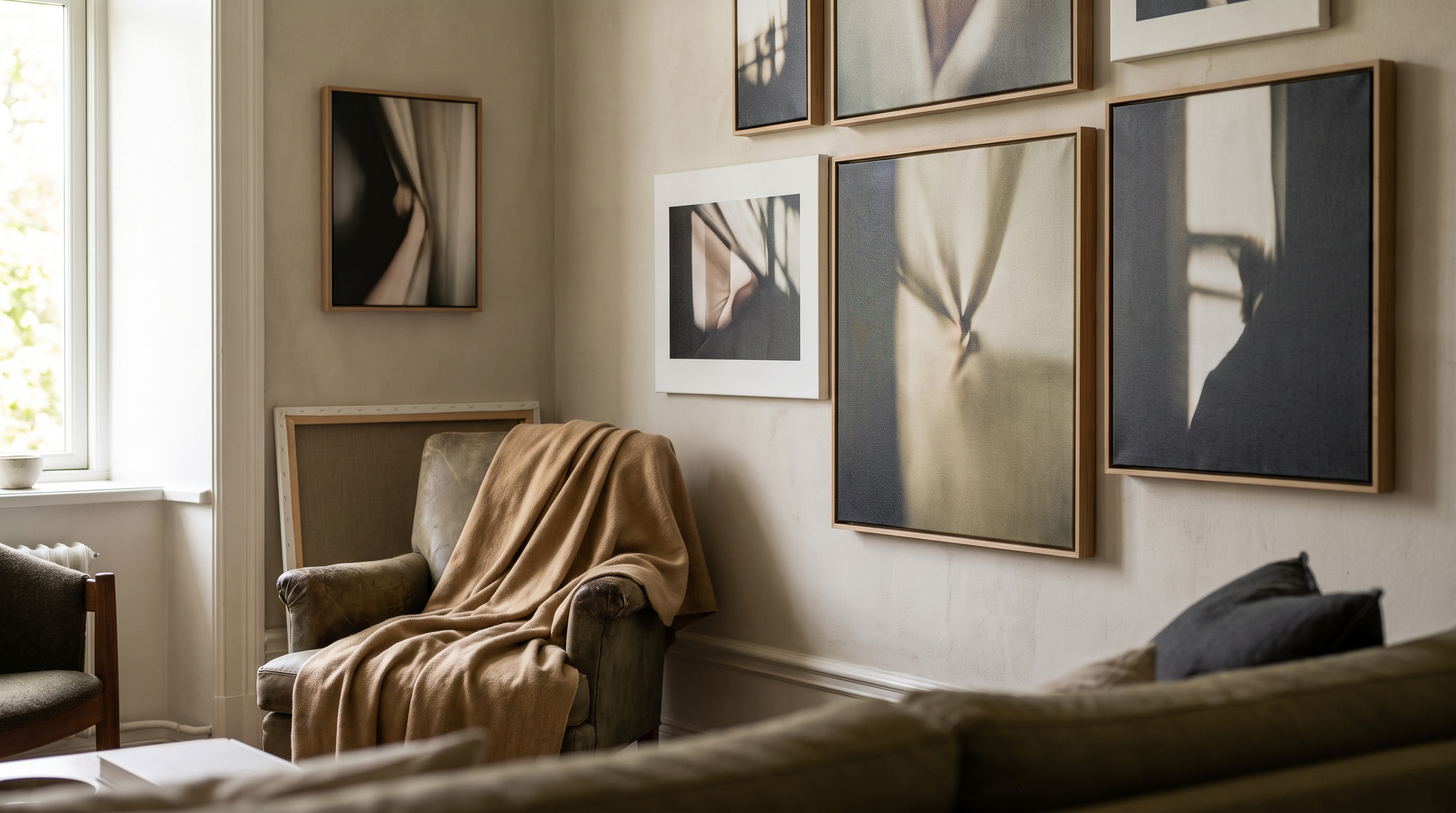 A living room with canvas wall art made from photographs.