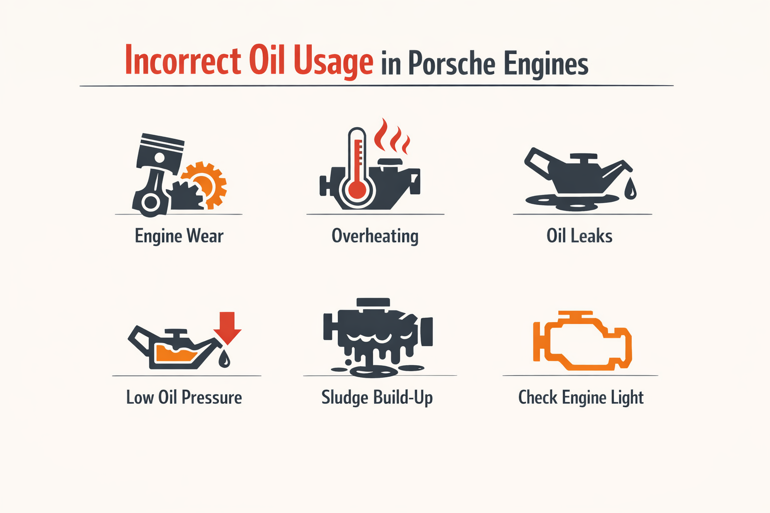 Infographic on consequences of incorrect oil usage in Porsche engines.