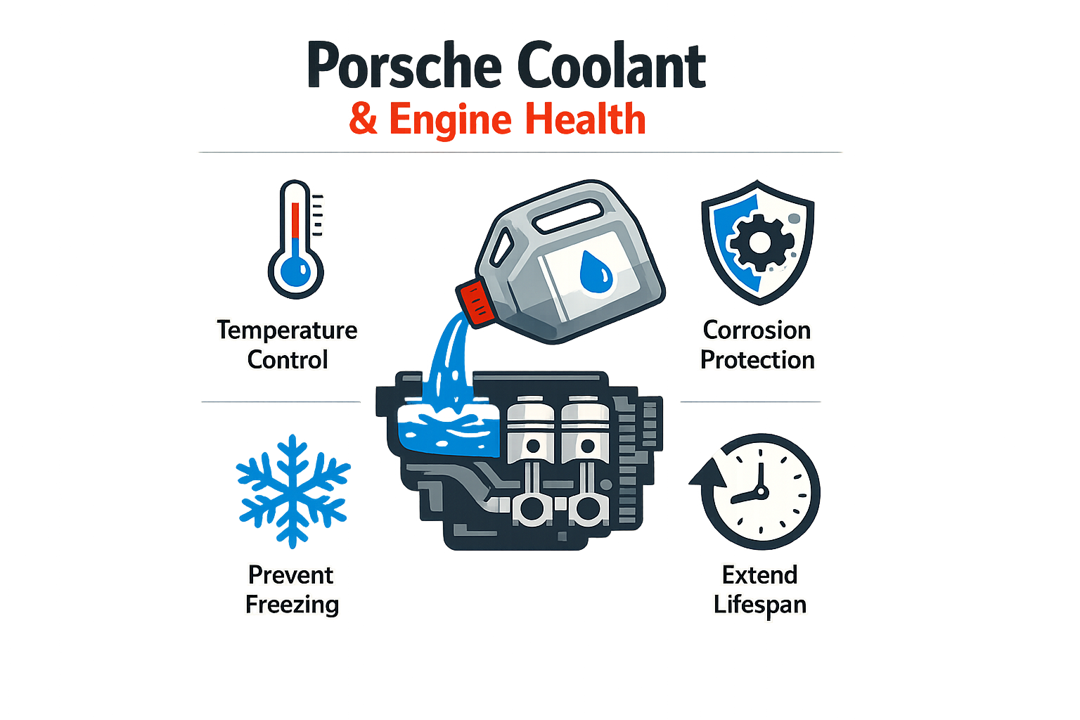 Porsche Cayenne coolant bottle showing phosphate-free HOAT formulation for aluminum engines