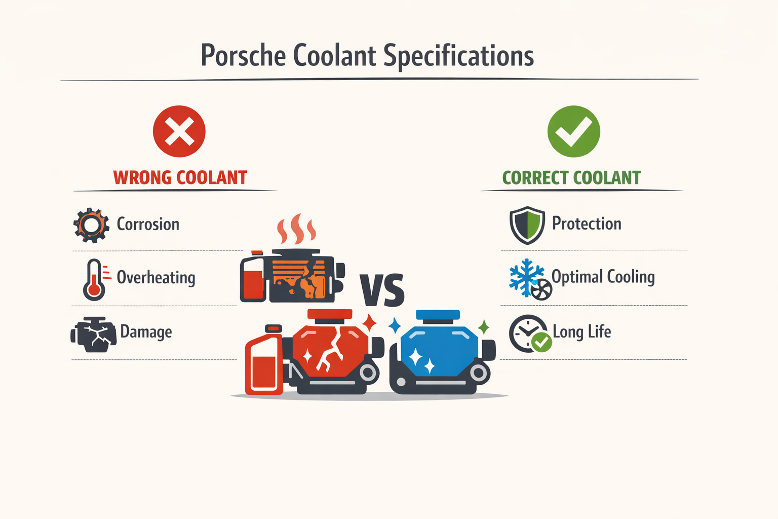 Infographic explaining the importance of correct Porsche coolant specifications.