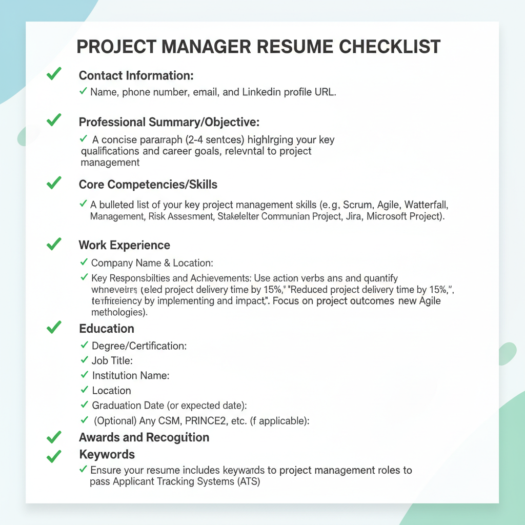 Checklist for project manager resume components