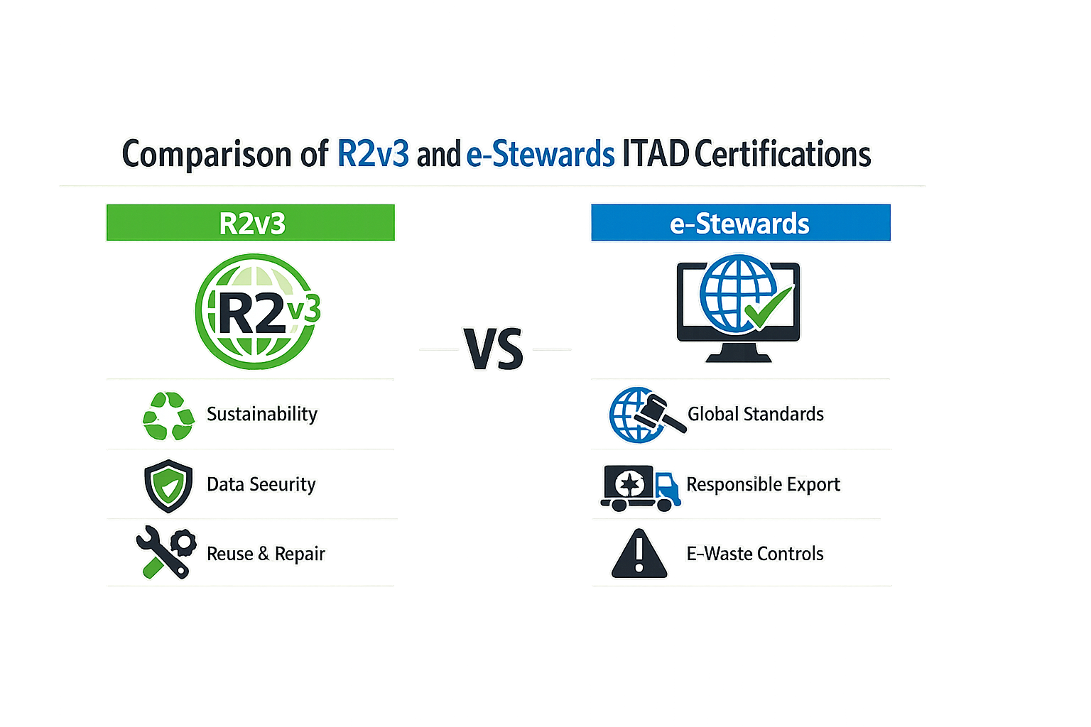 Comparison of R2v3 and e-Stewards ITAD certifications