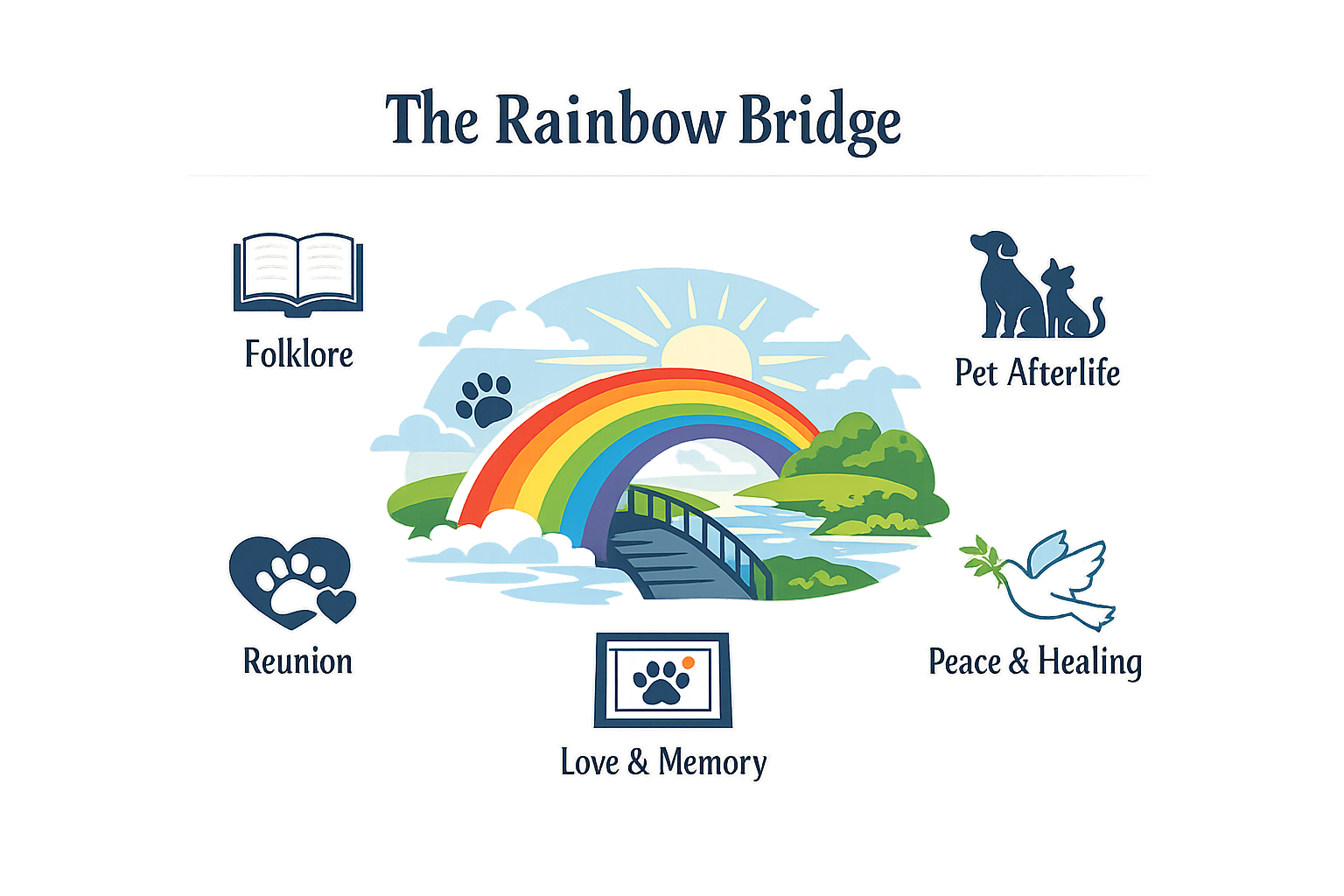 An infographic about the origin and symbolism of the Rainbow Bridge.