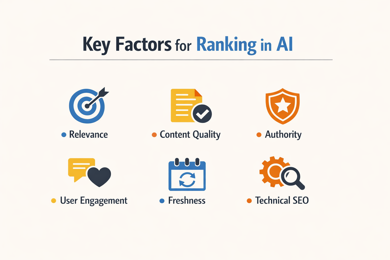 Image showcasing key factors for ranking in AI.