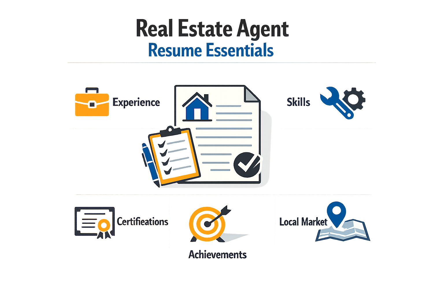 Checklist of essential components for a real estate agent resume.