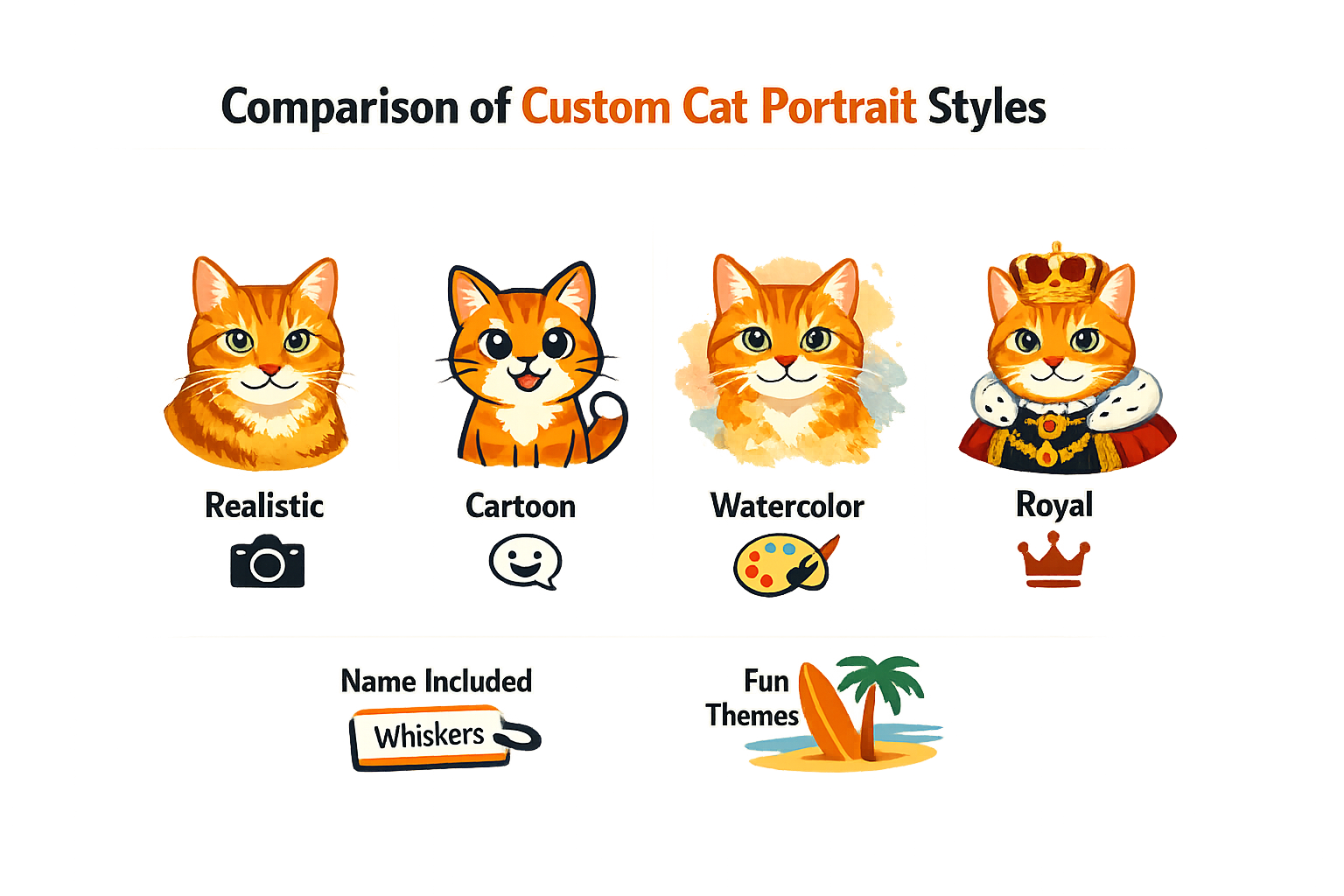 Comparison of custom cat portrait styles