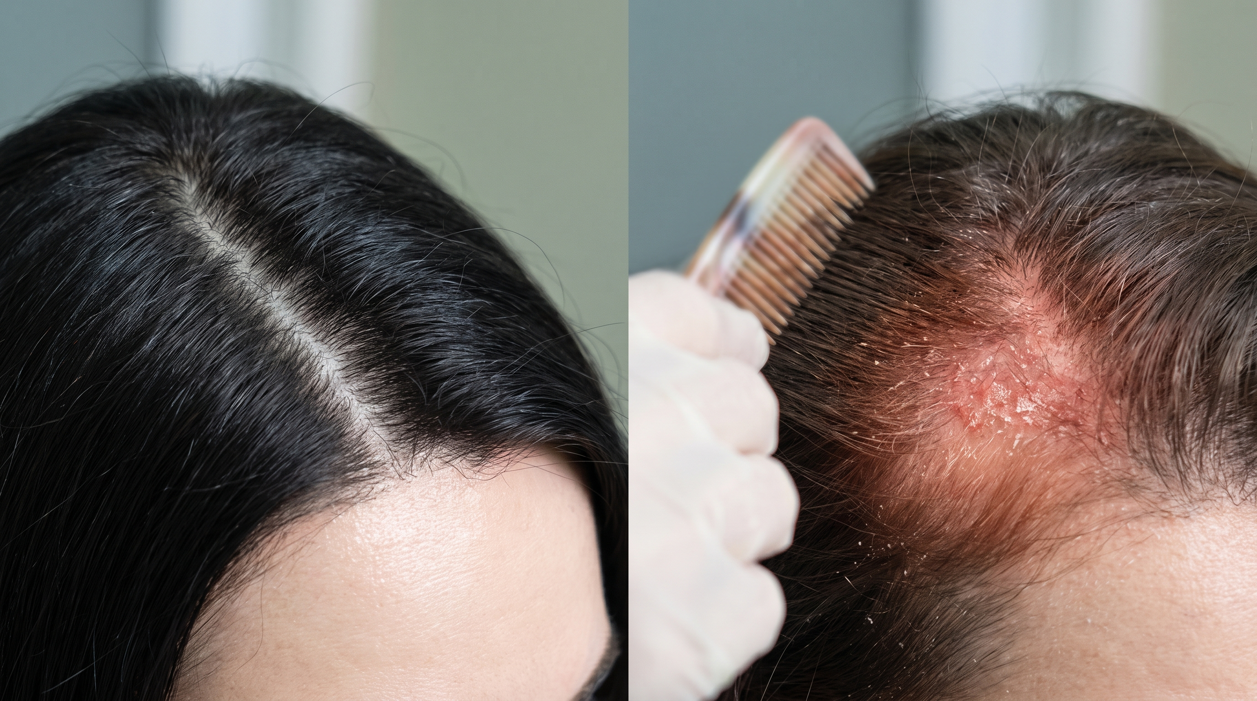 Comparison of healthy scalp versus scalp with yeast infection.