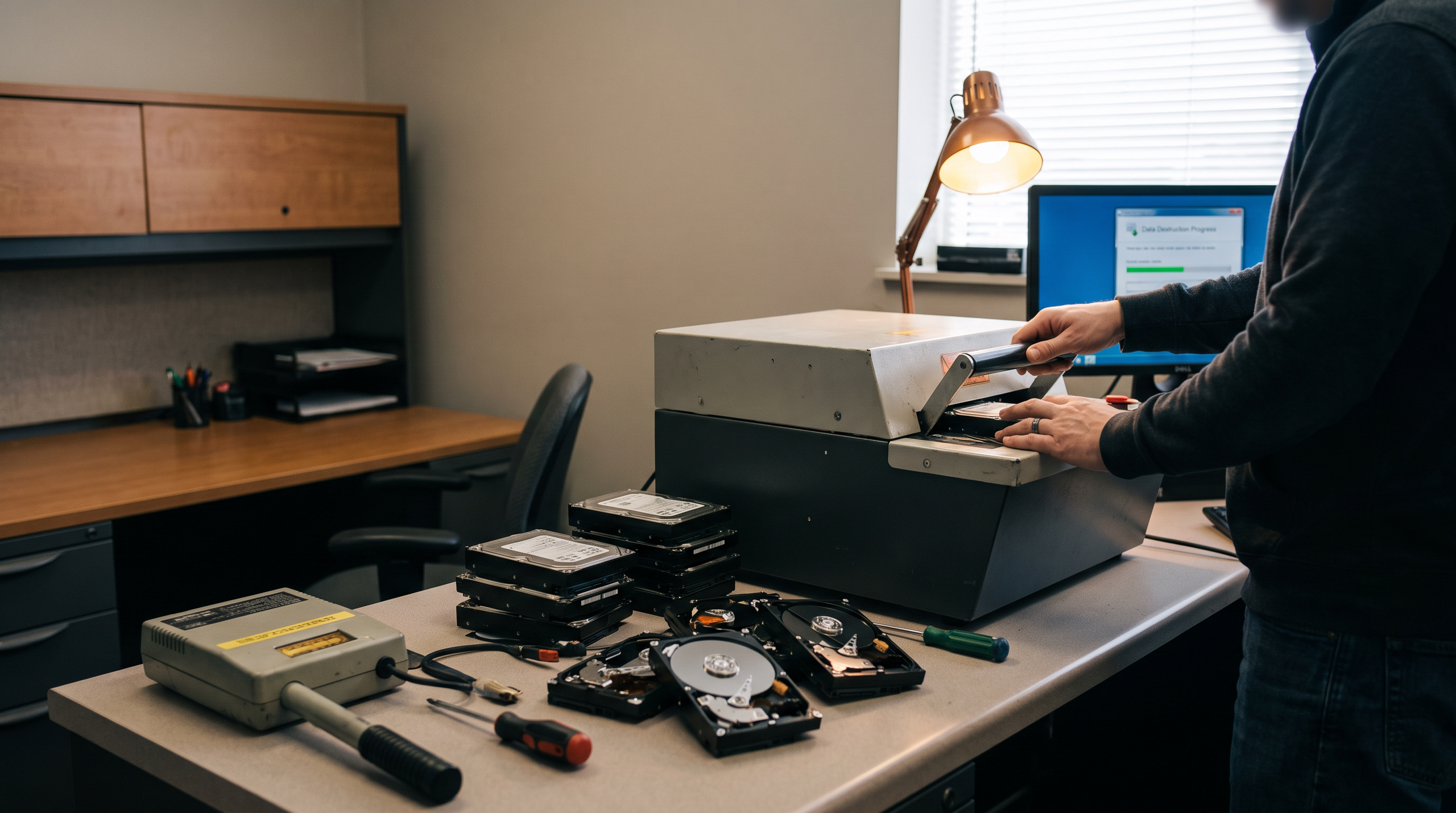 Secure hard disk disposal in a professional workspace