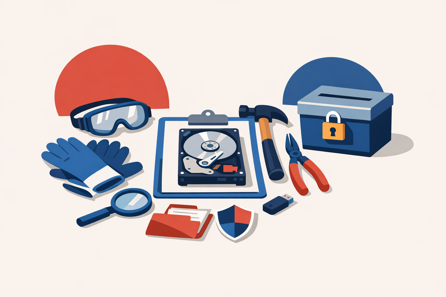 Illustration of prerequisites for secure hard drive disposal