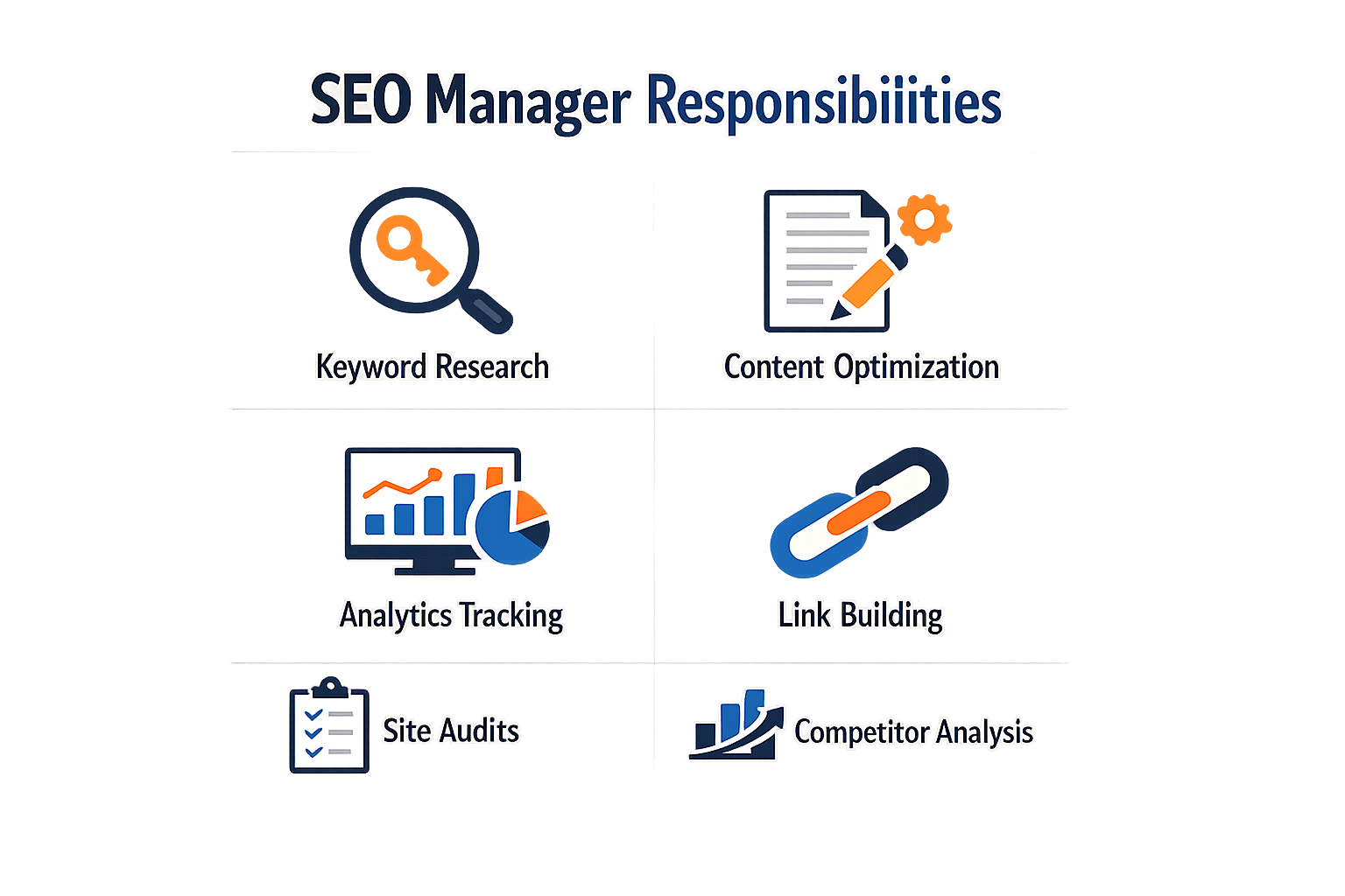 Infographic of SEO Manager responsibilities.