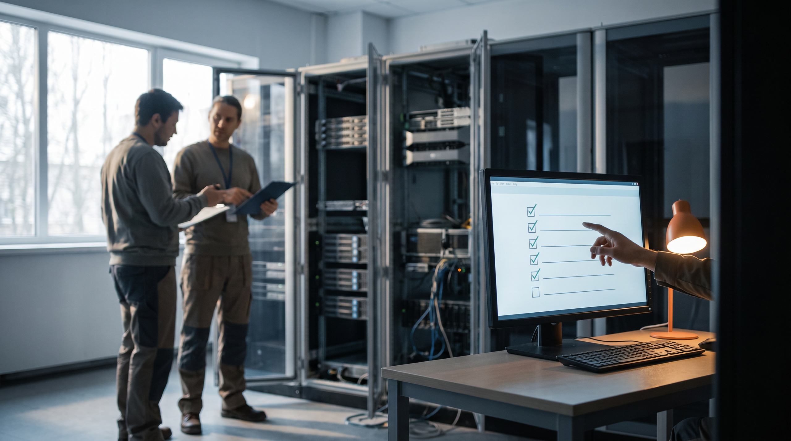 Workspace with servers and checklist