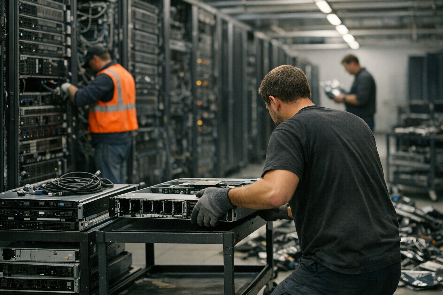 Hero image of a data center during server decommissioning