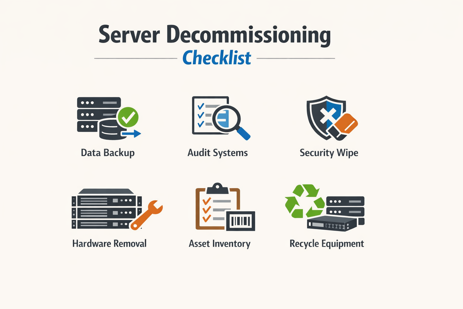 Infographic with tips for successful server decommissioning