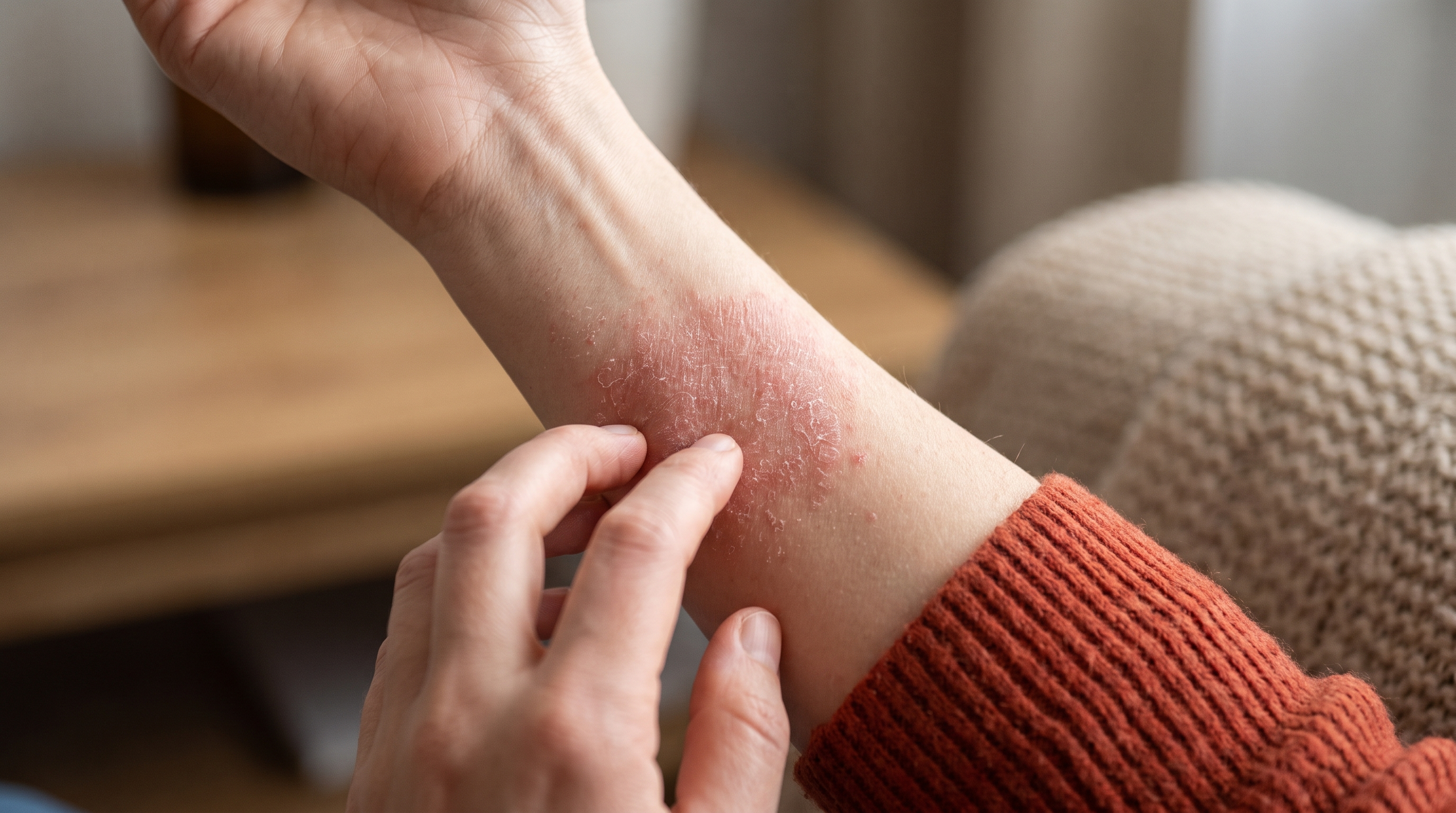 Close-up view of skin showing rash and dryness associated with GLP-1 medications.
