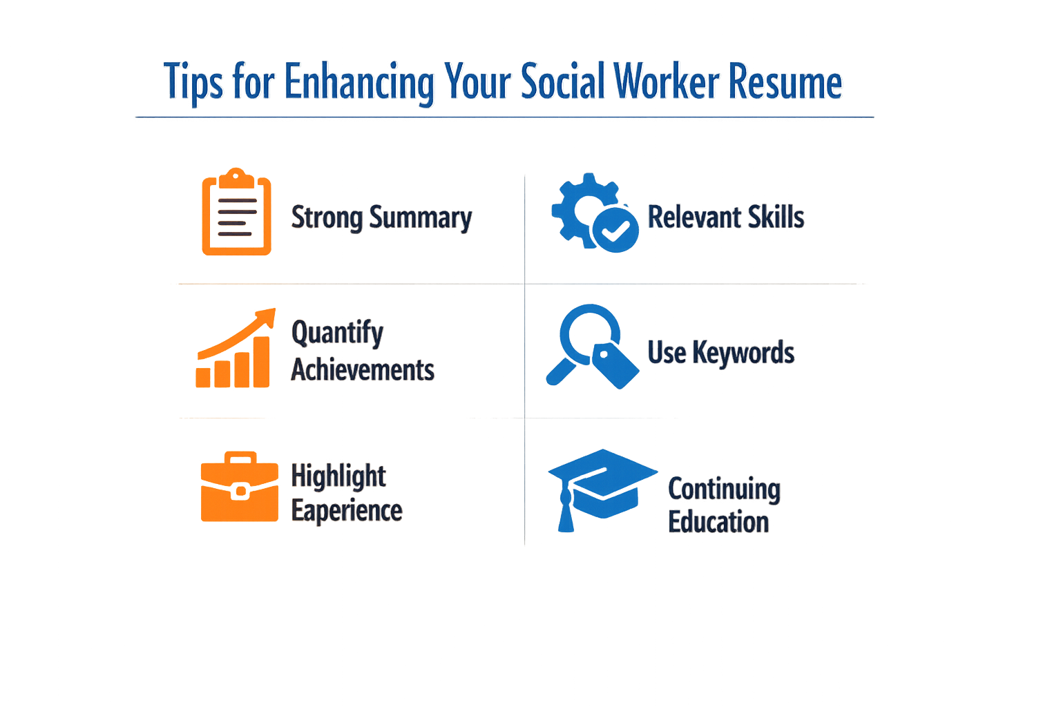 Image with tips for optimizing social worker resumes